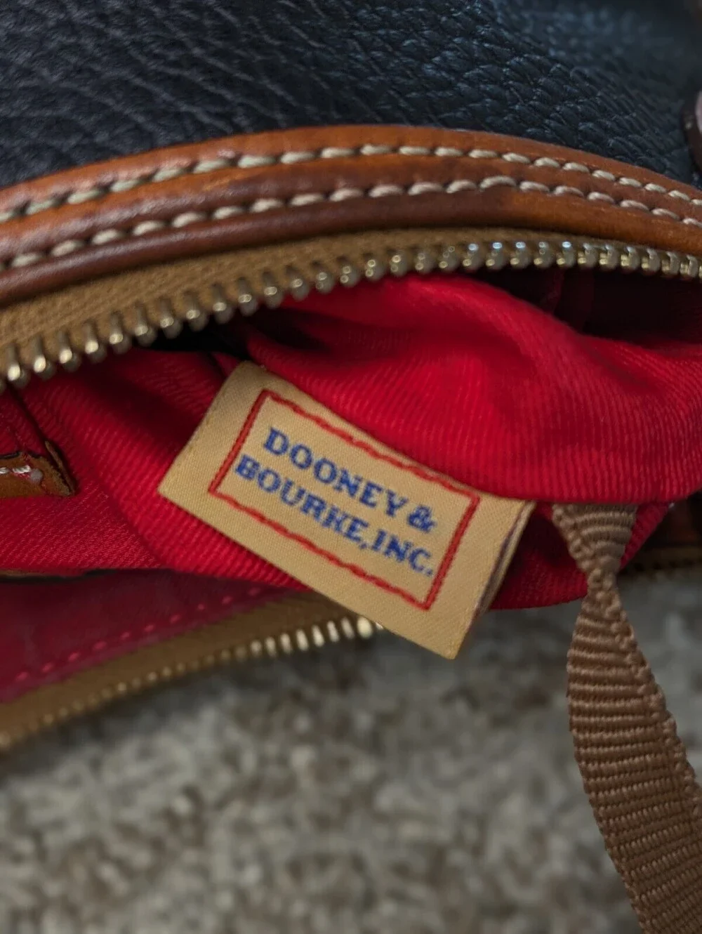 Dooney Bourke Pebble Grain Hobo Shoulder Bag Black Leather Tan Trim